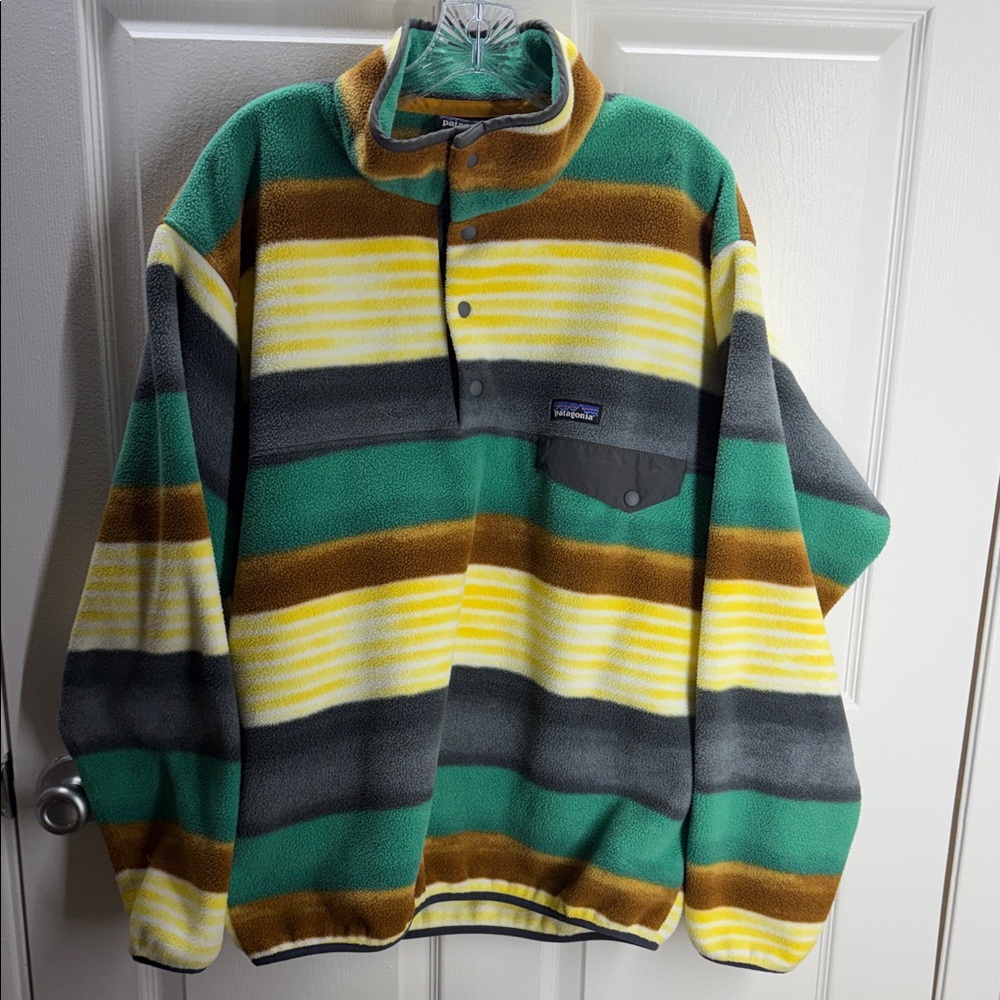 VINTAGE PATAGONIA SNAP-T MENS  PAINTED FITZ STRIPE SYNCHILLA FLEECE
PULLOVER